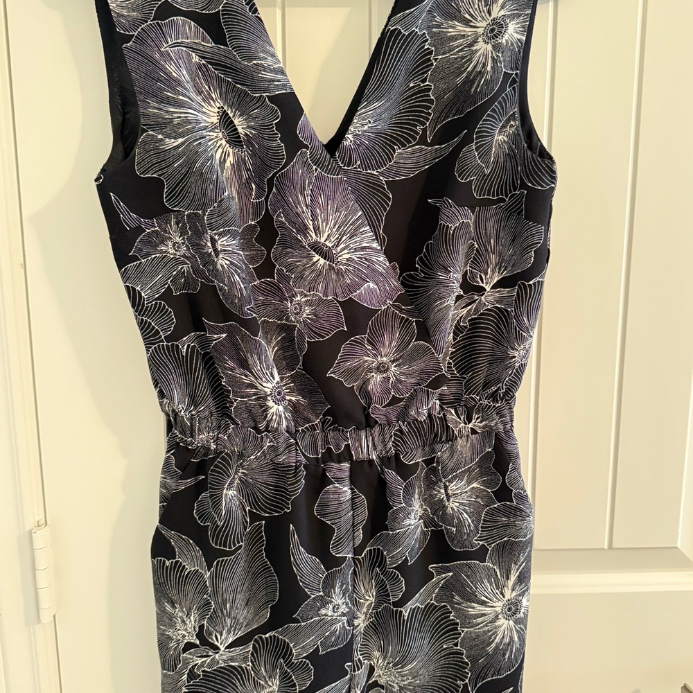 Loft Floral Black and White Sleeveless Romper